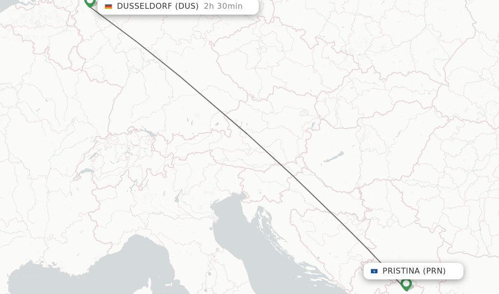 Flights from Pristina to Dusseldorf route map