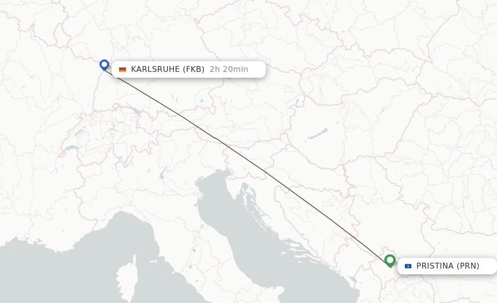 Flights from Pristina to Karlsruhe/Baden-Baden route map