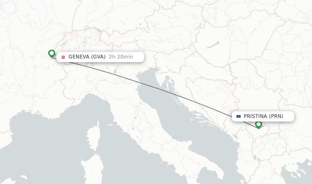 Flights from Pristina to Geneva route map