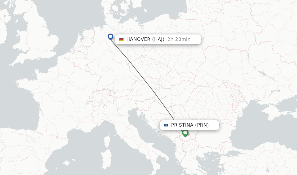Flights from Pristina to Hanover route map
