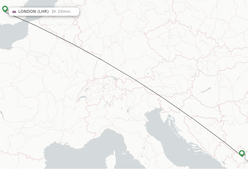Flights from Pristina to London route map
