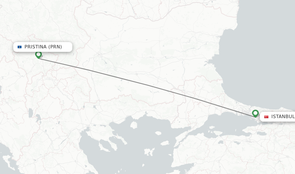 Flights from Pristina to Istanbul route map