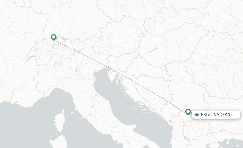 Route map with flights from Pristina with FlexFlight