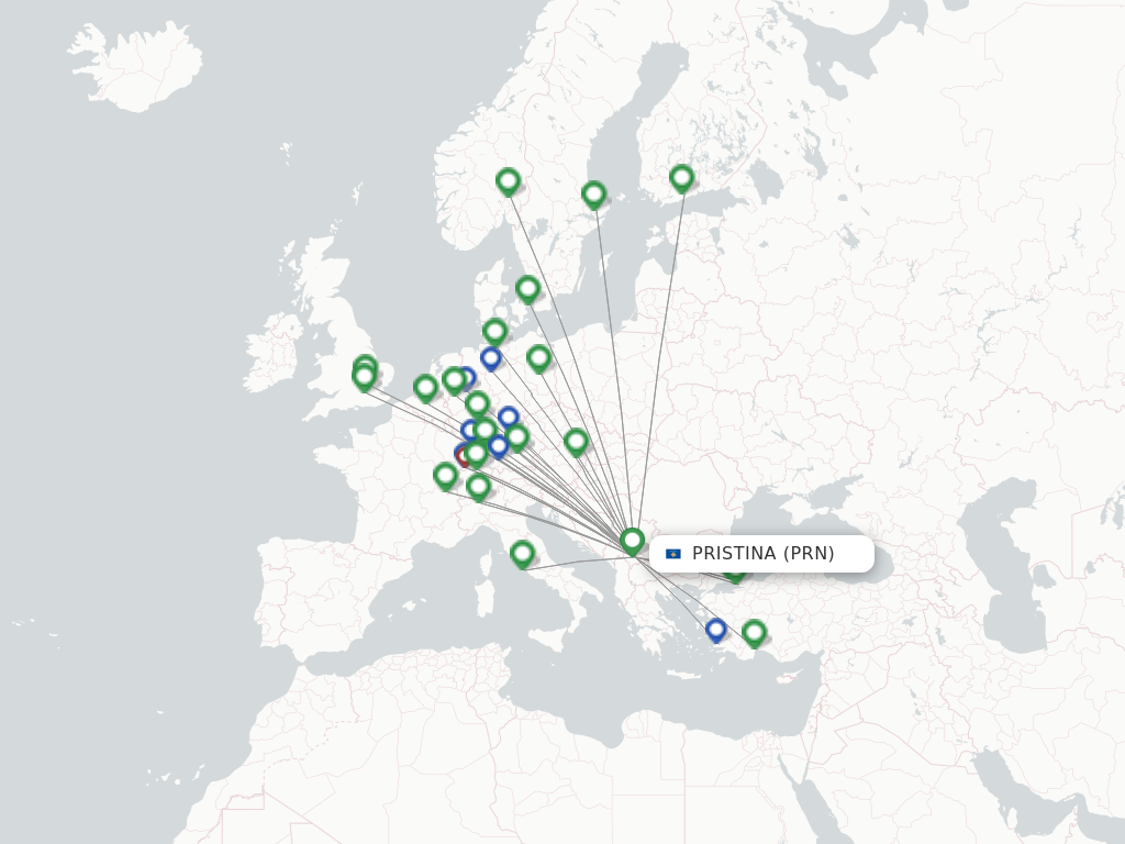 Flights from Pristina to Zurich route map