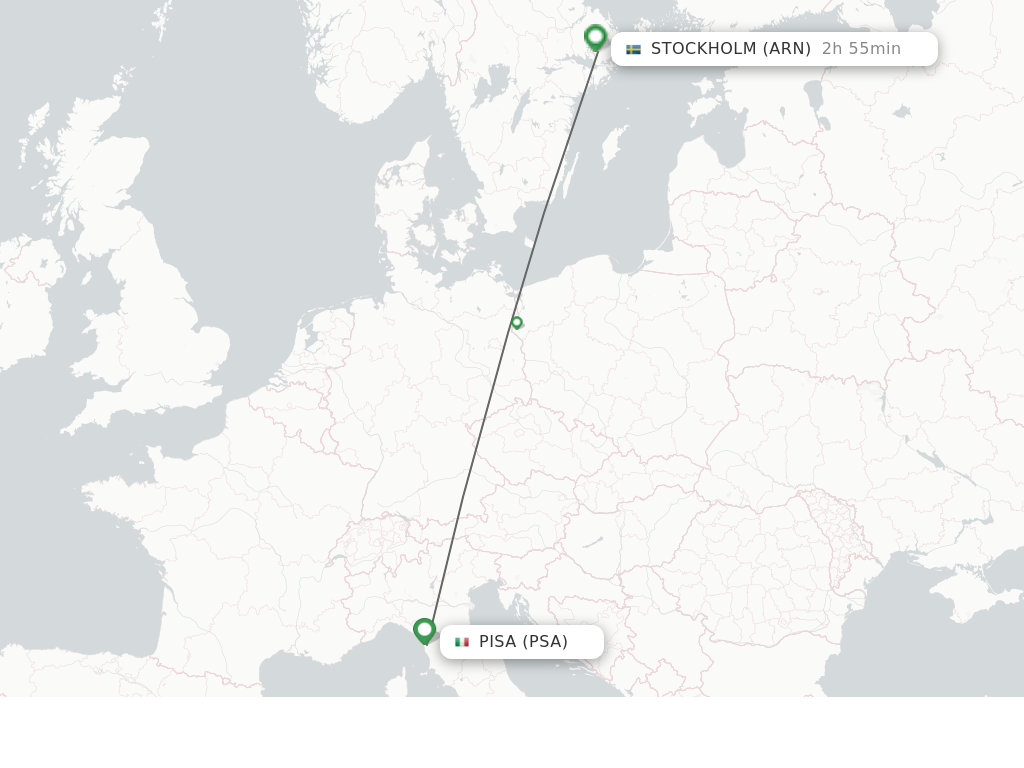 Flights from Pisa to Stockholm route map