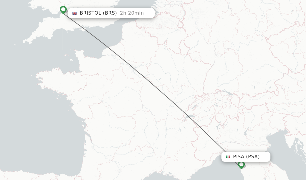 Flights from Pisa to Bristol route map