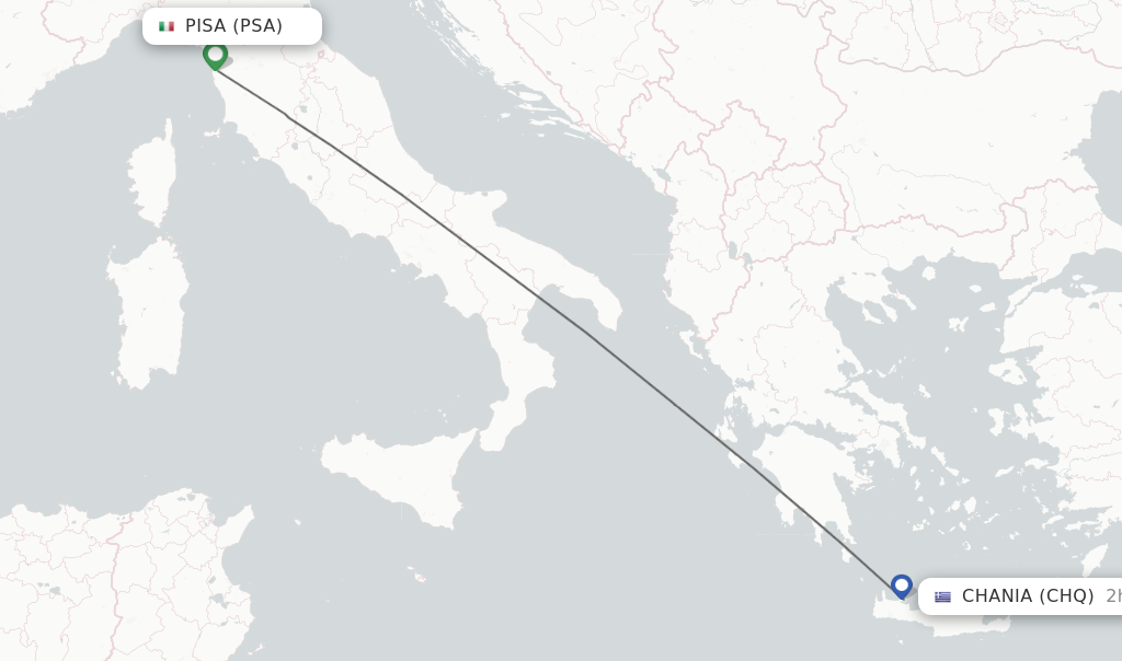 Flights from Pisa to Chania route map