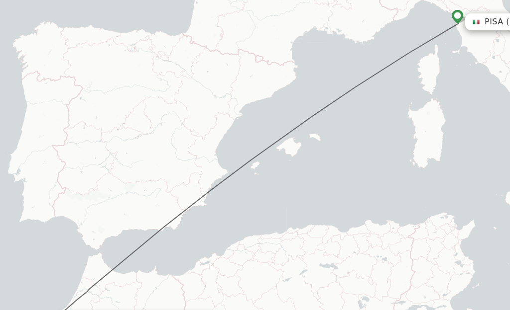 Flights from Pisa to Casablanca route map