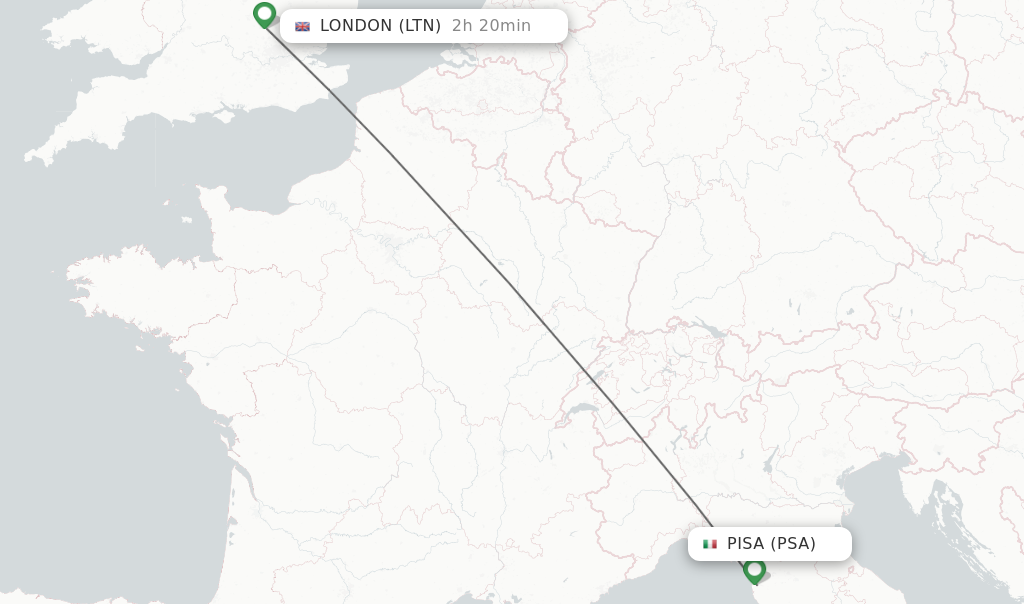 Flights from Pisa to London route map