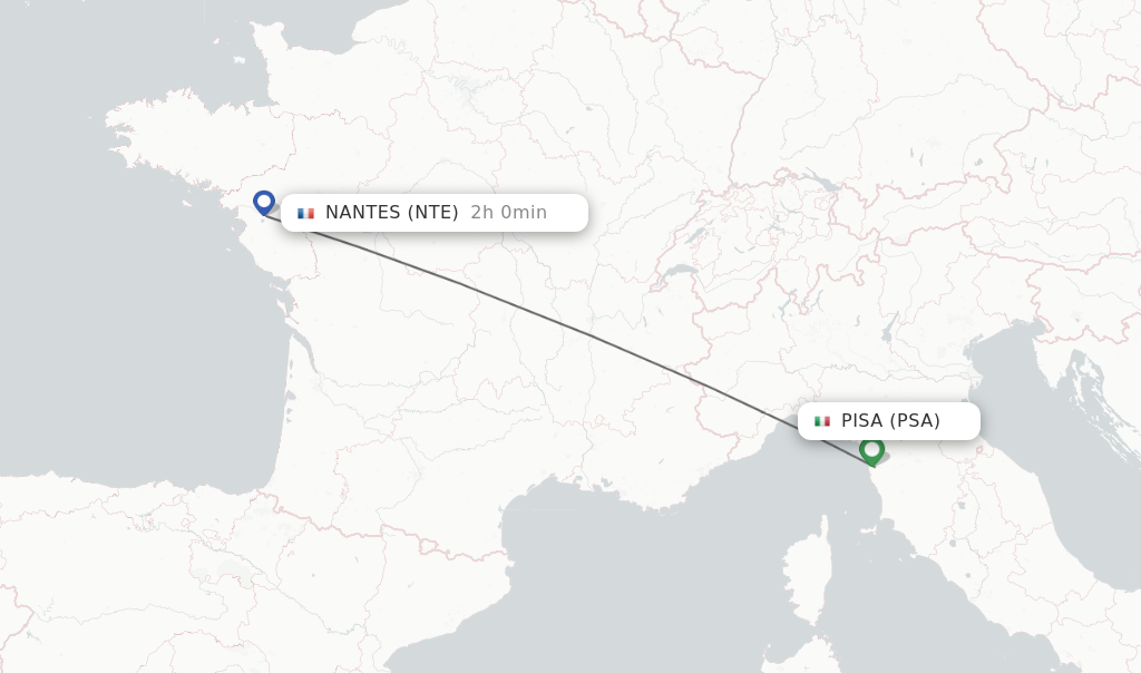 Flights from Pisa to Nantes route map