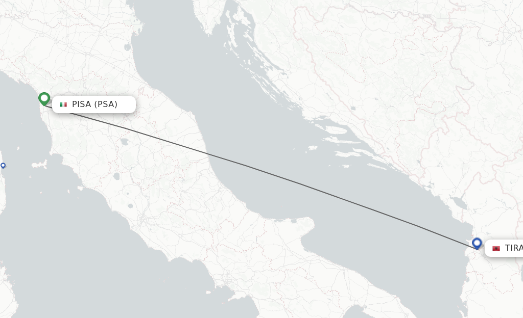 Flights from Pisa to Tirana route map