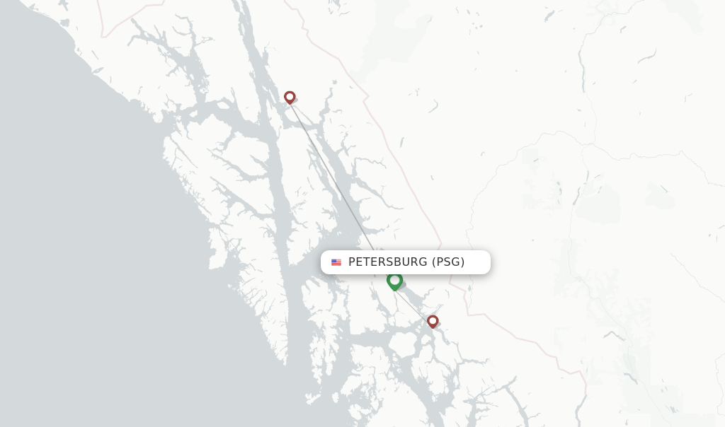 Route map with flights from Petersburg with Alaska Airlines
