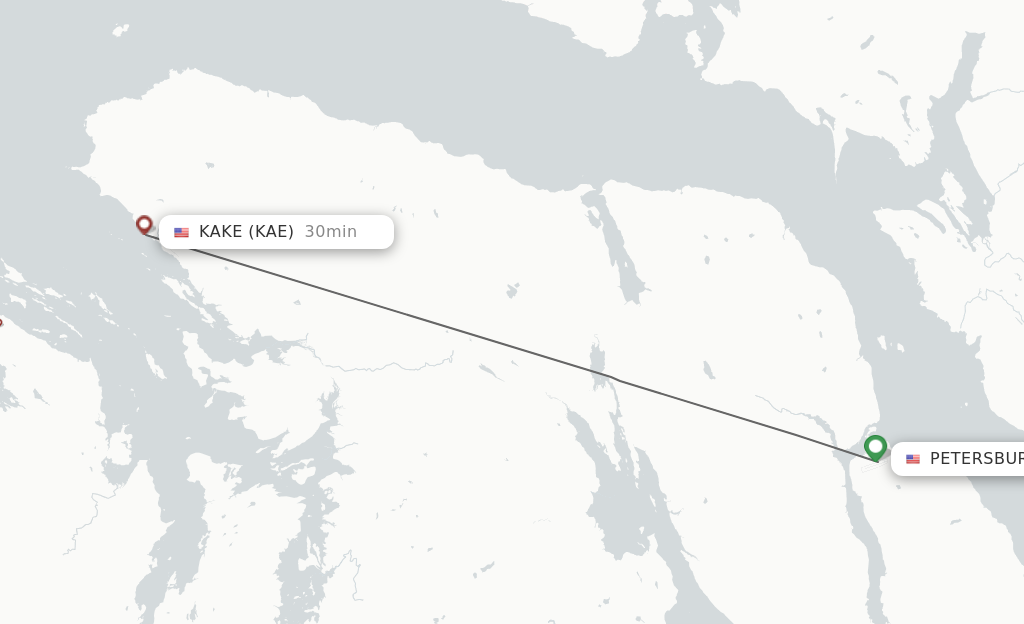 Flights from Petersburg to Kake route map