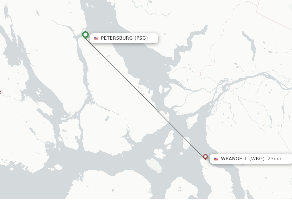 Flights from Petersburg to Wrangell route map