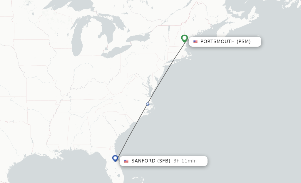 Flights from Portsmouth to Orlando route map