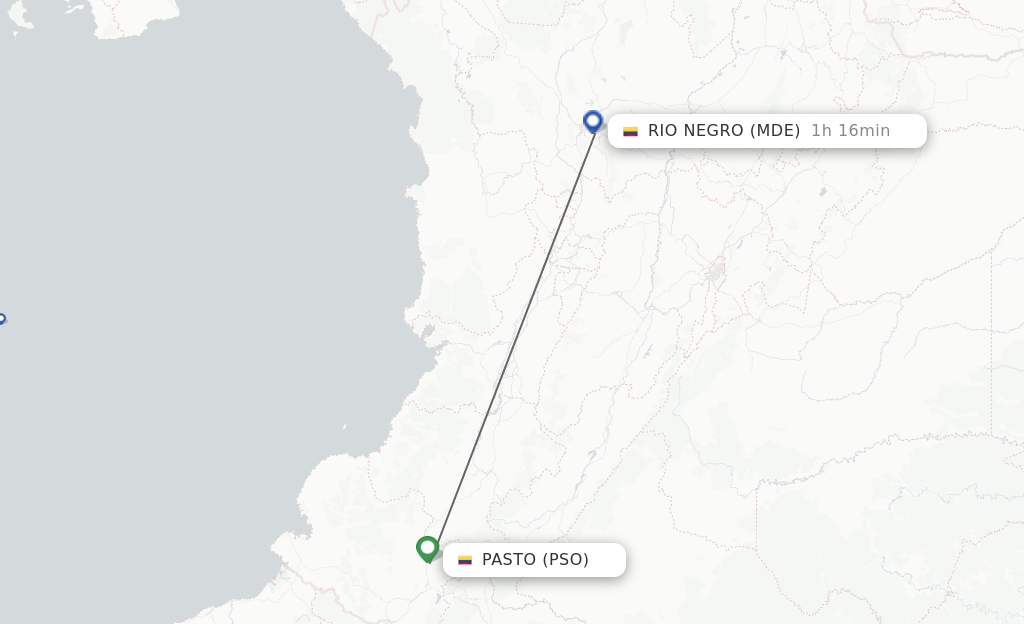 Flights from Pasto to Medellin route map