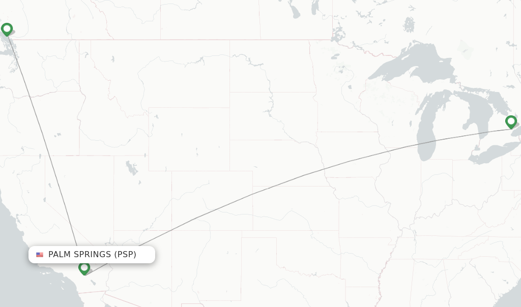 Route map with flights from Palm Springs with Air Canada