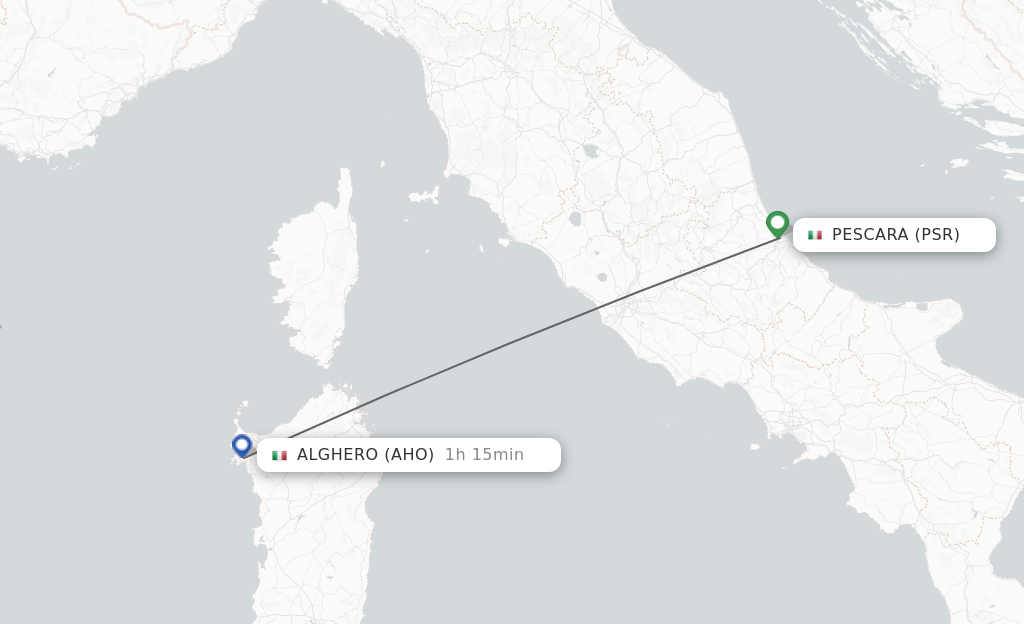 Flights from Pescara to Alghero route map