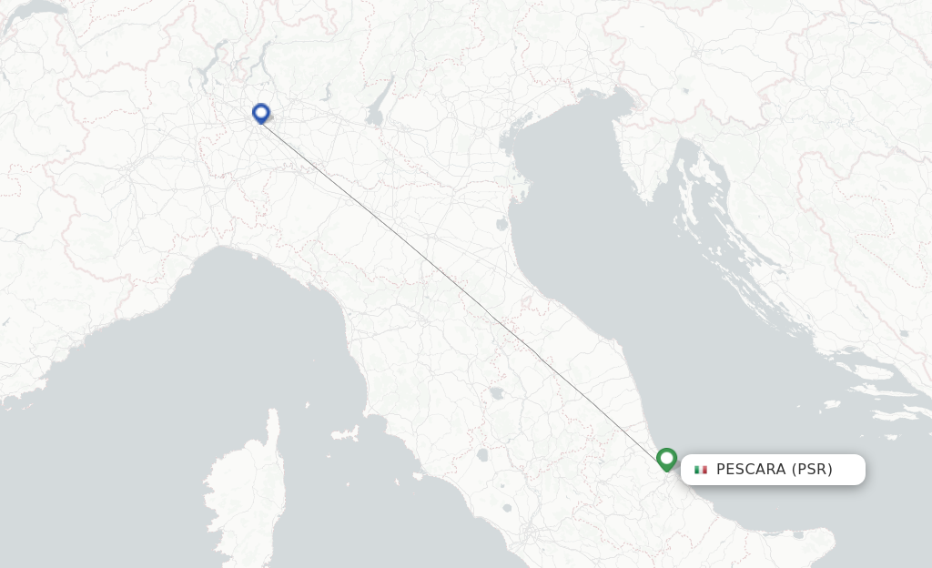 Route map with flights from Pescara with Alitalia