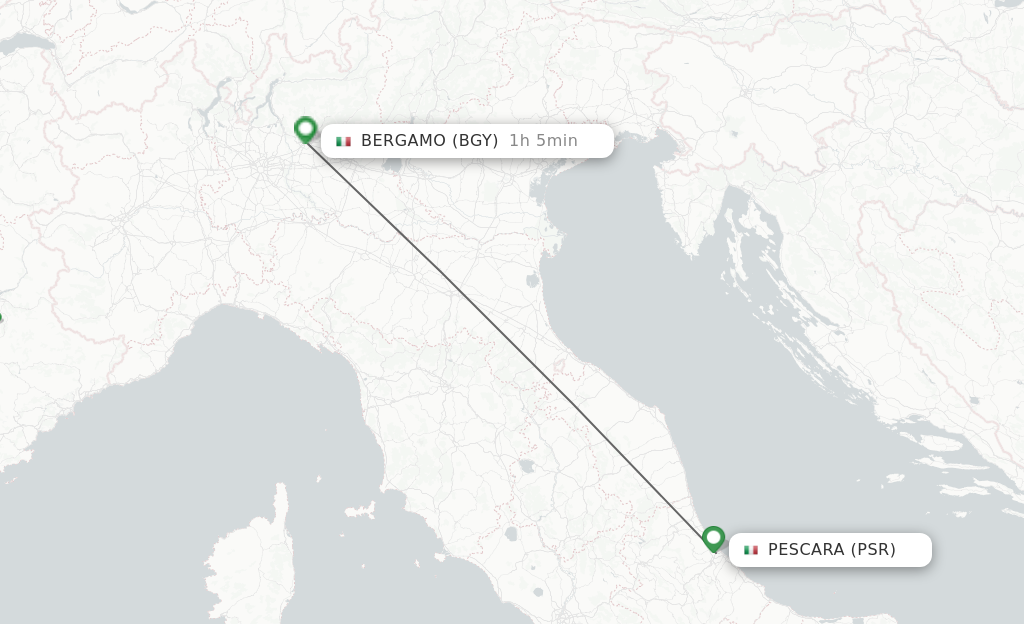 Flights from Pescara to Bergamo route map
