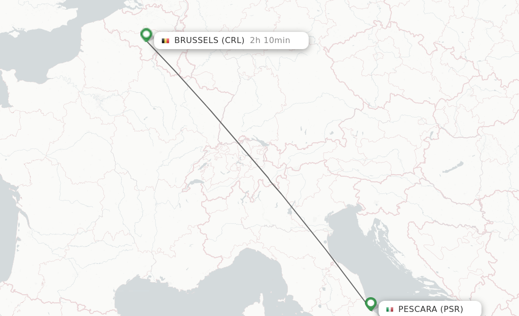 Flights from Pescara to Brussels route map