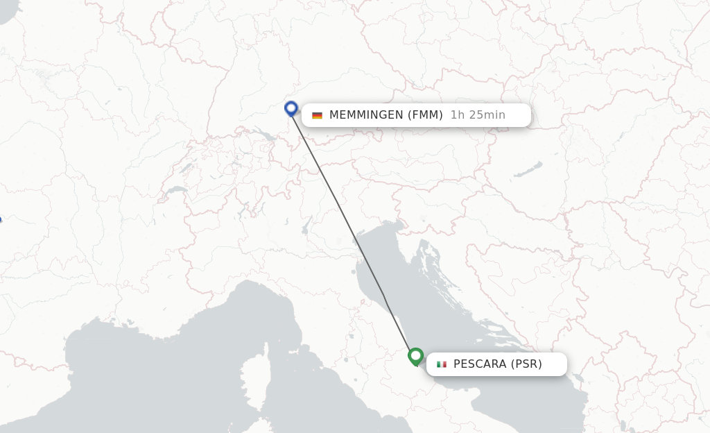 Flights from Pescara to Memmingen route map