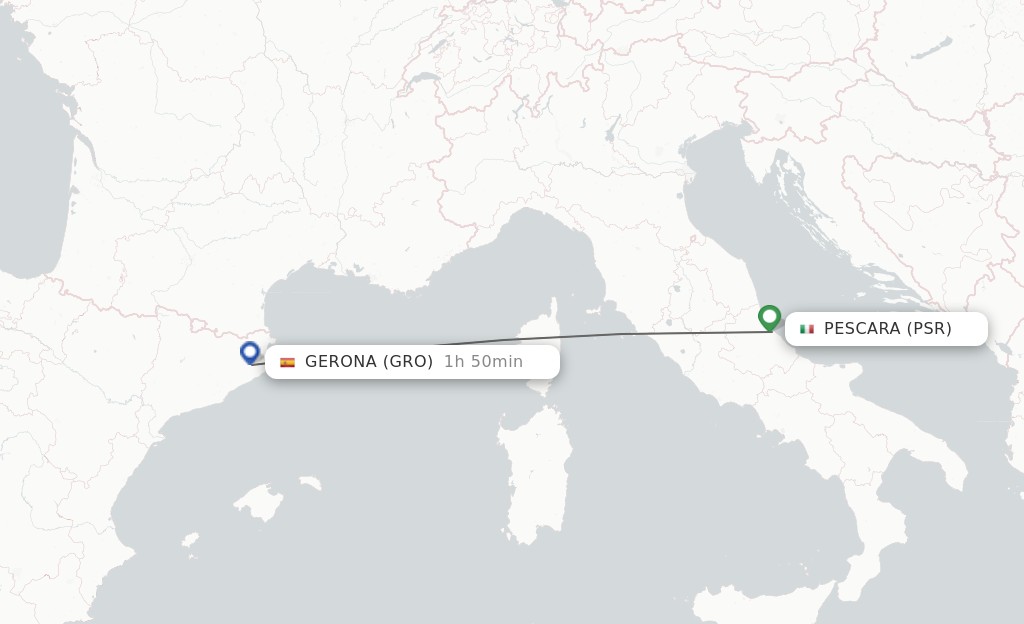 Flights from Pescara to Gerona route map