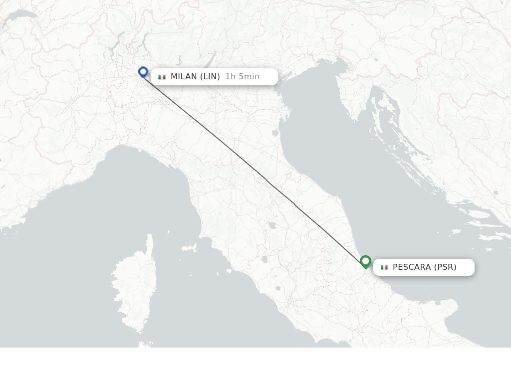Flights from Pescara to Milan route map