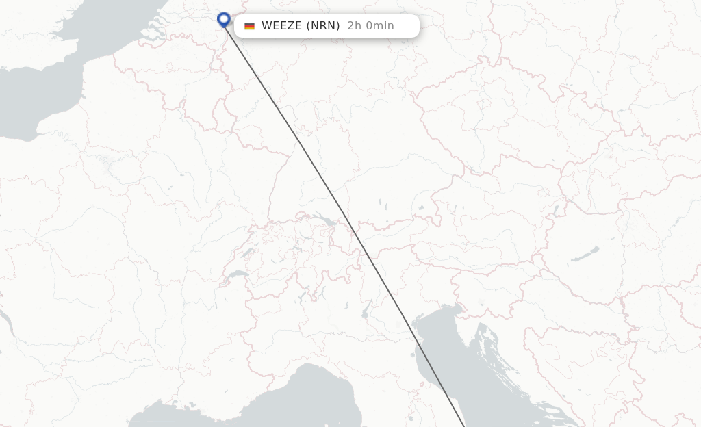 Flights from Pescara to Weeze route map