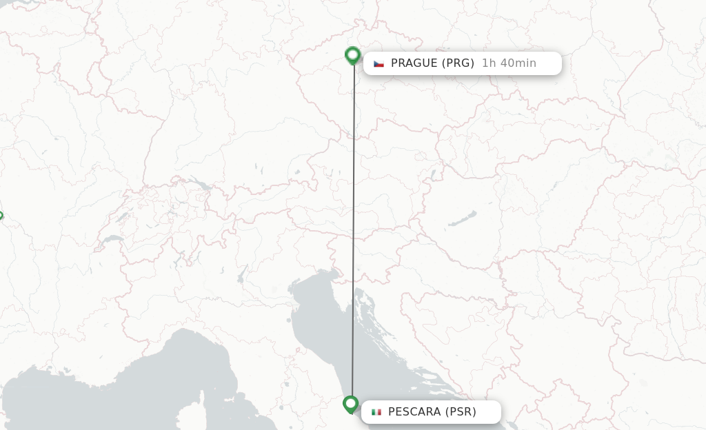 Flights from Pescara to Prague route map