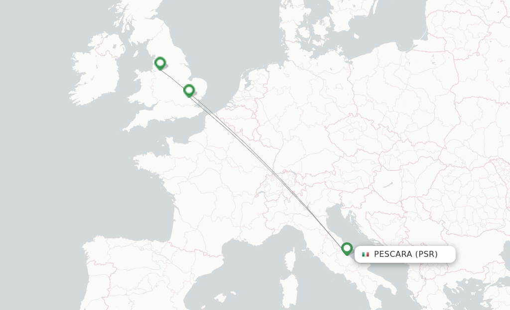Route map with flights from Pescara with Region-Avia