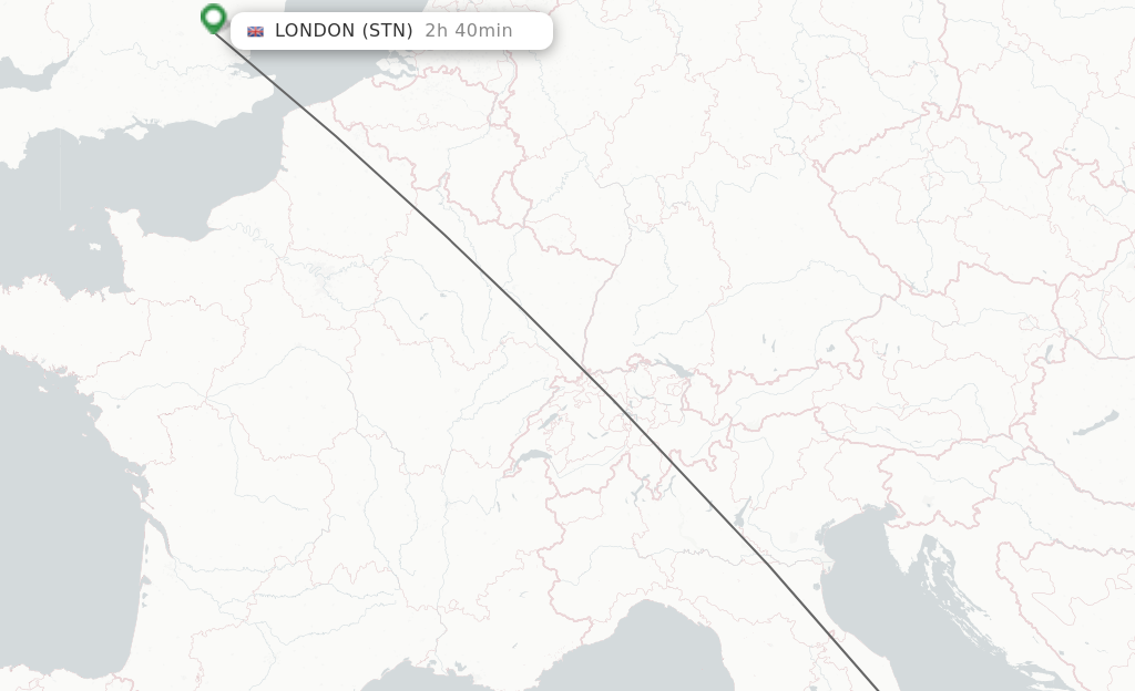 Flights from Pescara to London route map