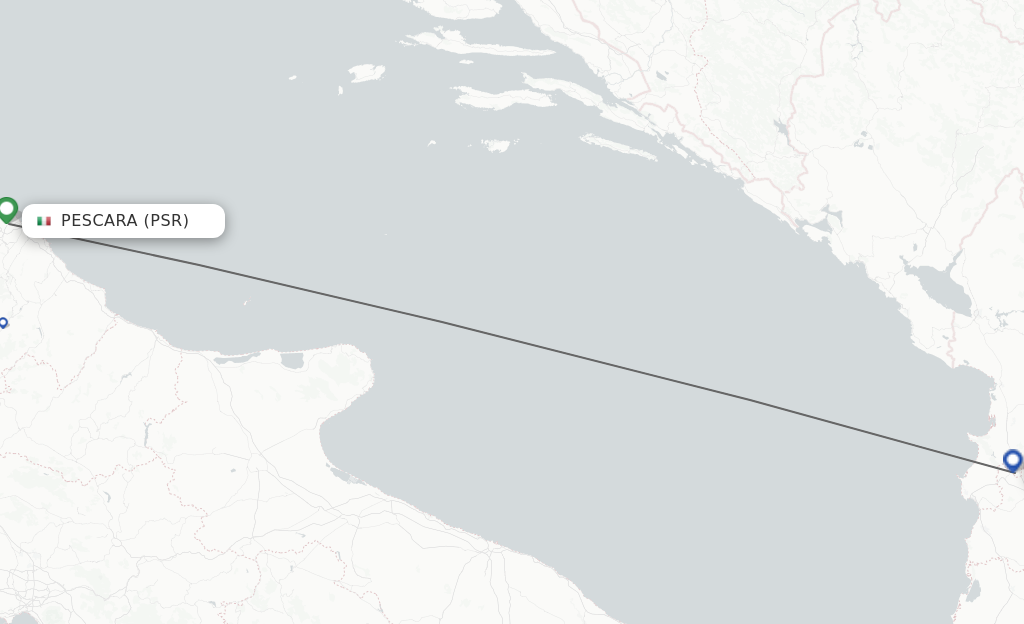 Flights from Pescara to Tirana route map