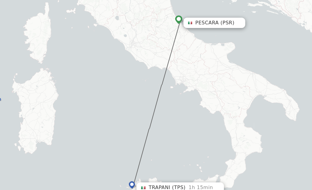Flights from Pescara to Trapani route map