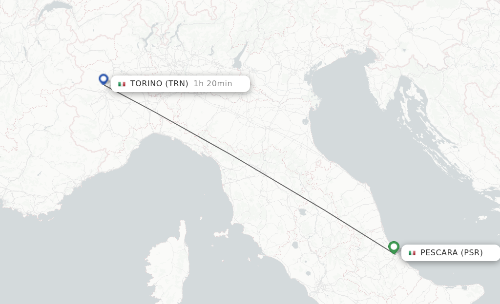Flights from Pescara to Torino route map