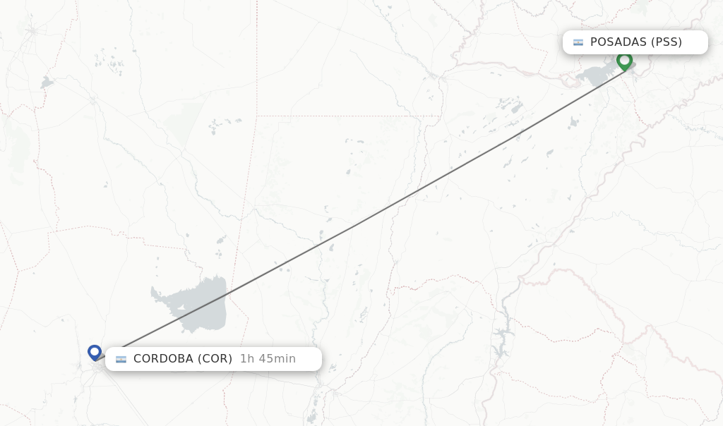 Flights from Posadas to Cordoba route map