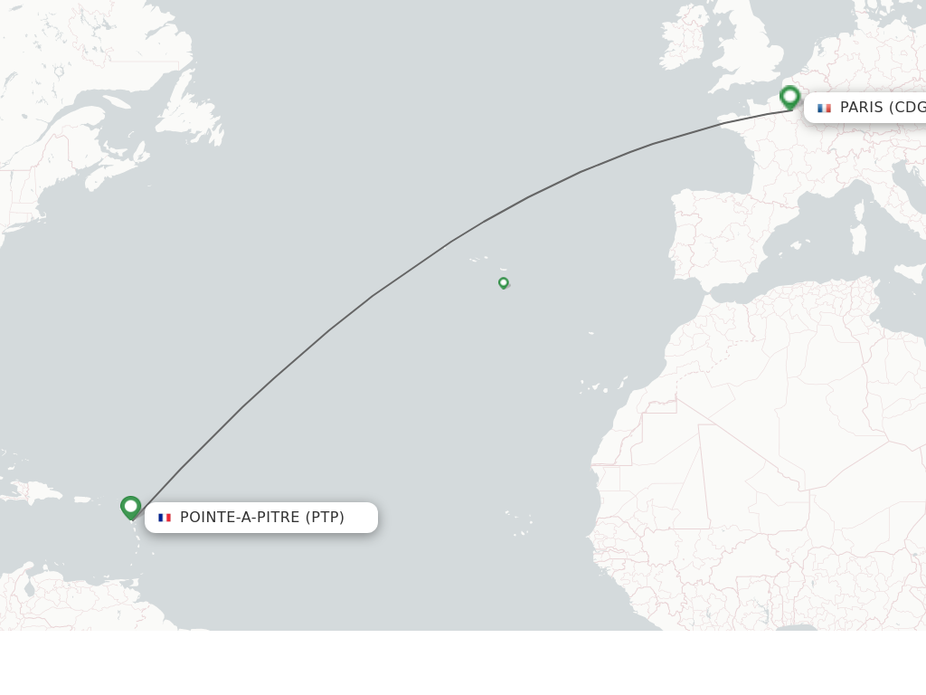 Flights from Pointe-A-Pitre to Paris route map