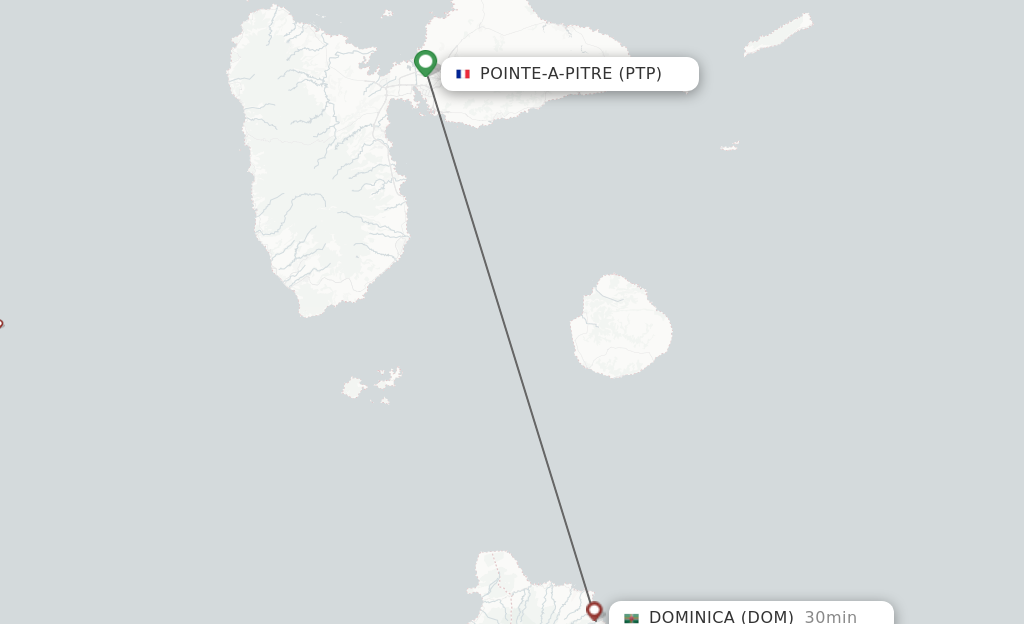 Flights from Pointe-a-Pitre to Dominica route map