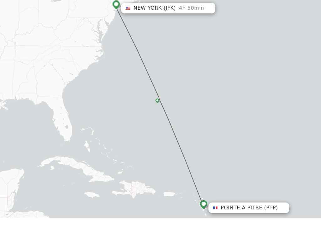 Flights from Pointe-A-Pitre to New York route map