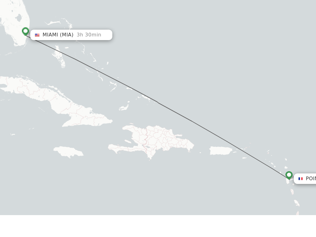 Flights from Pointe-A-Pitre to Miami route map