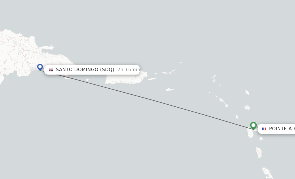 Flights from Pointe-A-Pitre to Santo Domingo route map