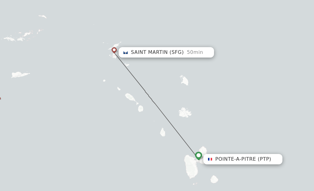 Flights from Pointe-A-Pitre to Saint Martin route map