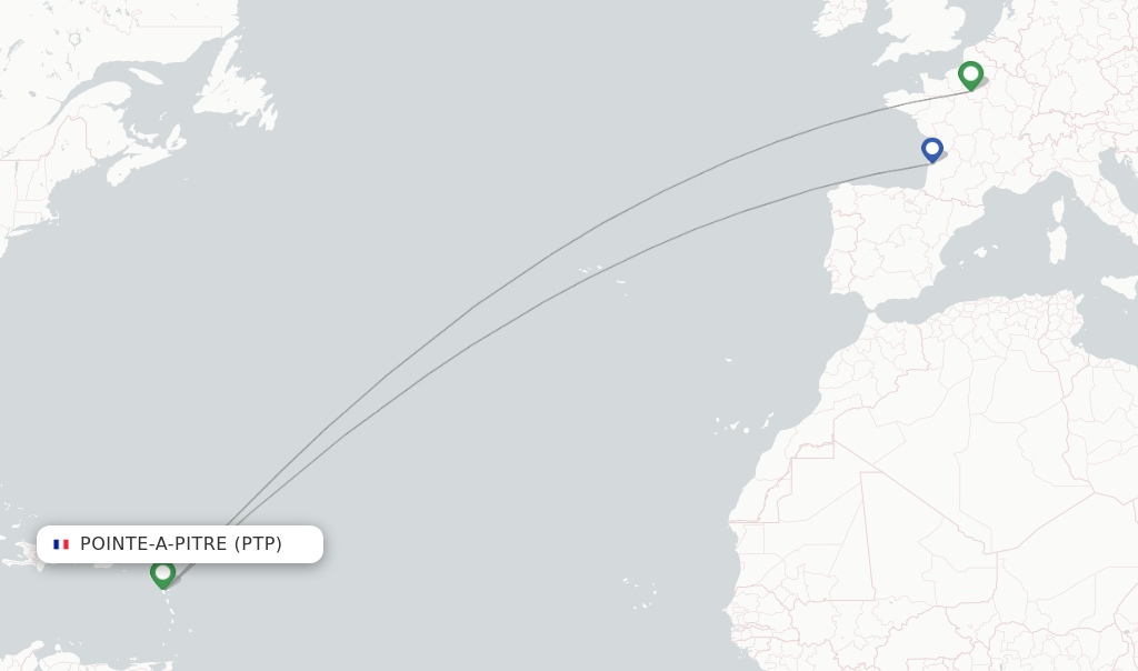 Route map with flights from Pointe-a-Pitre with Corsair