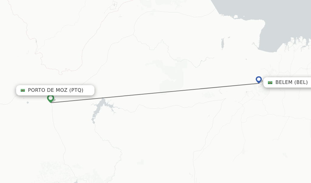 Flights from Belem to Porto de Moz route map