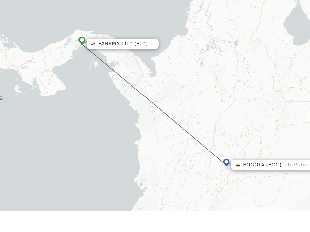 Flights from Panama City to Bogota route map