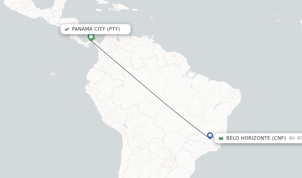 Flights from Panama City to Belo Horizonte route map