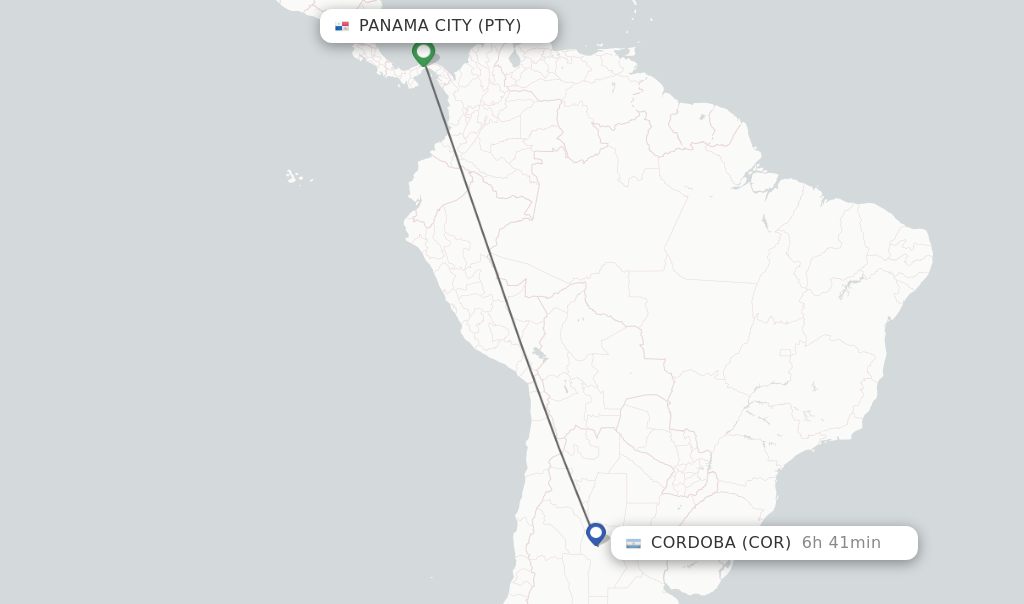 Flights from Panama City to Cordoba route map