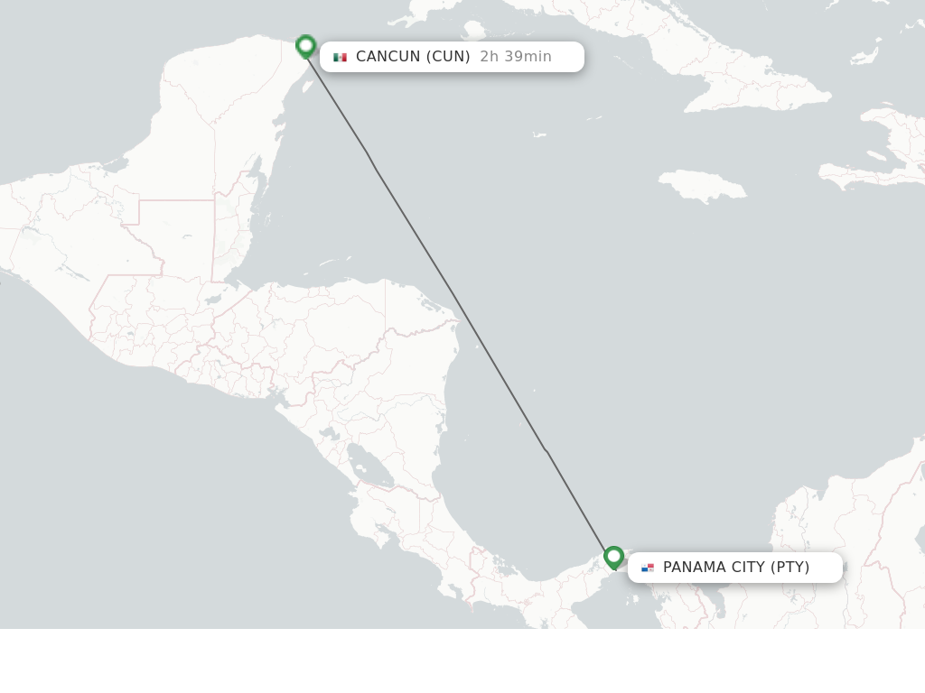 Flights from Panama City to Cancun route map