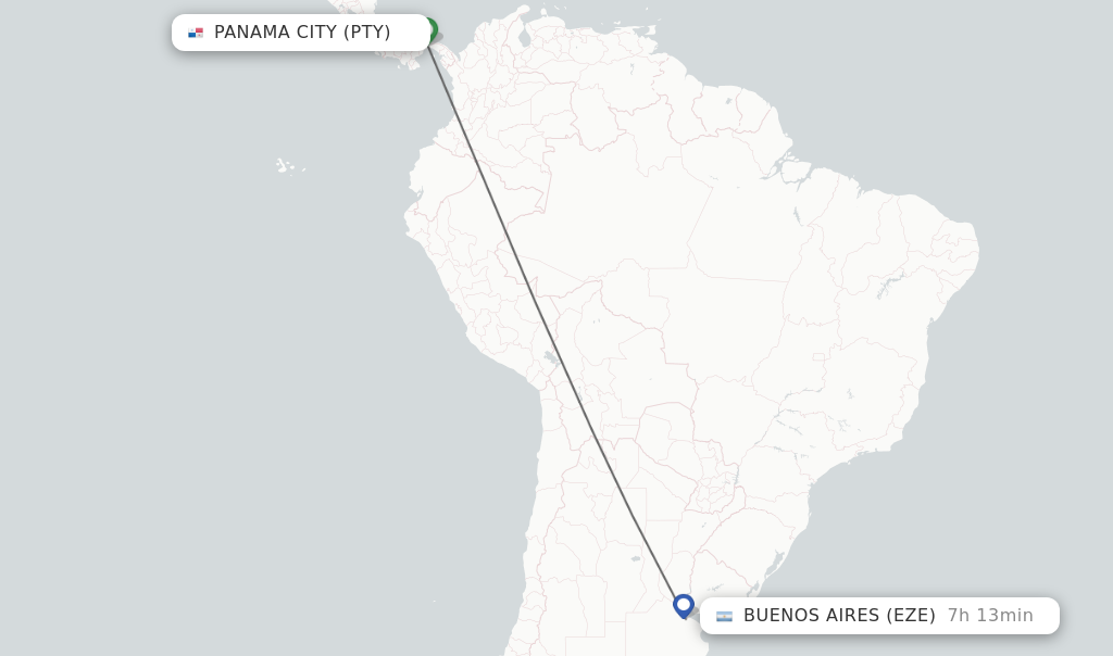 Flights from Panama City to Buenos Aires route map