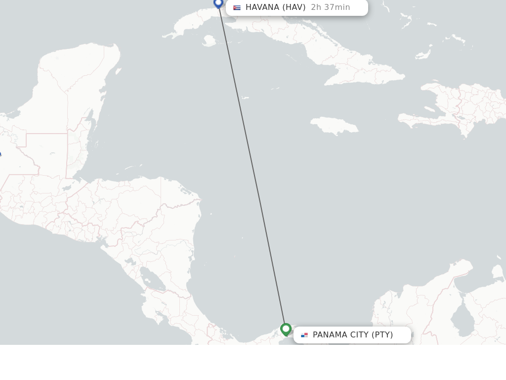 Flights from Panama City to Havana route map
